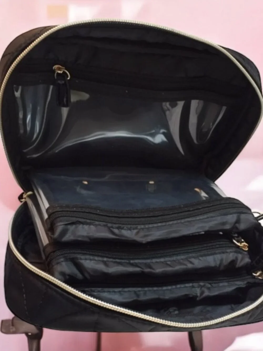 Kate Landry New COSMETIC BAG Black Quilted Zip